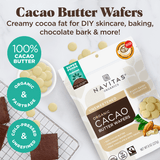 Use Navitas Organics 100% Cacao Butter Wafers for DIY skincare, baking, chocolate bark and more