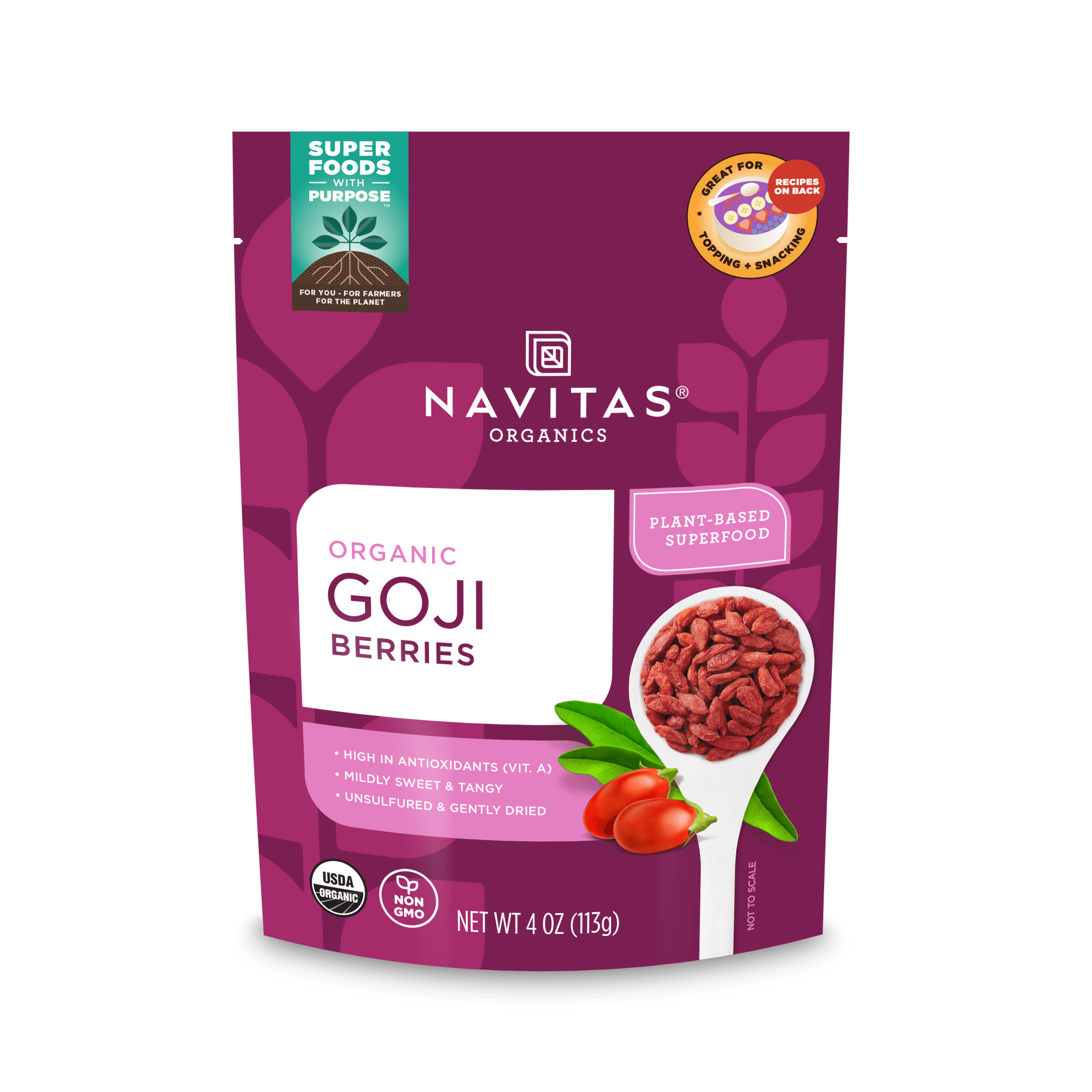 Navitas Organics Goji Berries 4 oz. front of package.